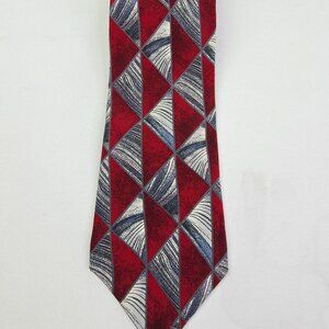 Don Loper Beverly Hills Italian Silk Red Gray Geometriic Triangles Mens Necktie